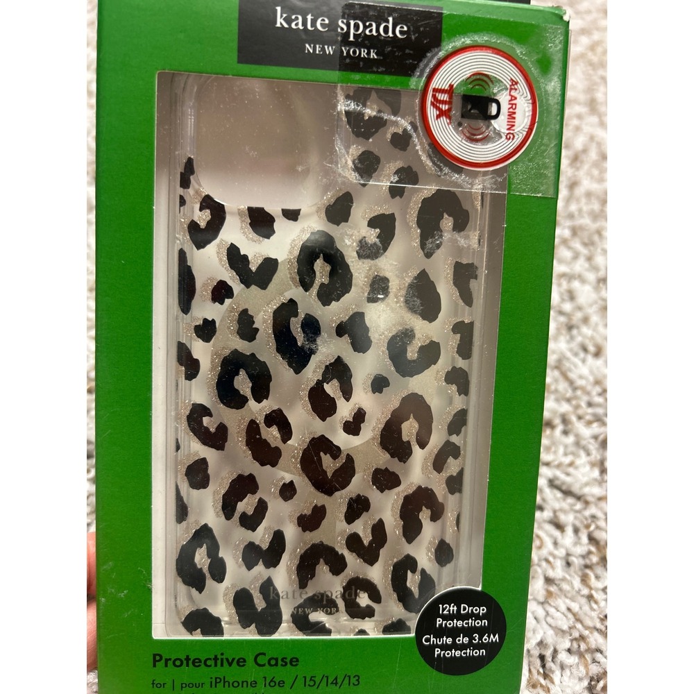 Kate Spade Leopard Glitter MagSafe Case iPhone 16e 15 14 13 Clear Black